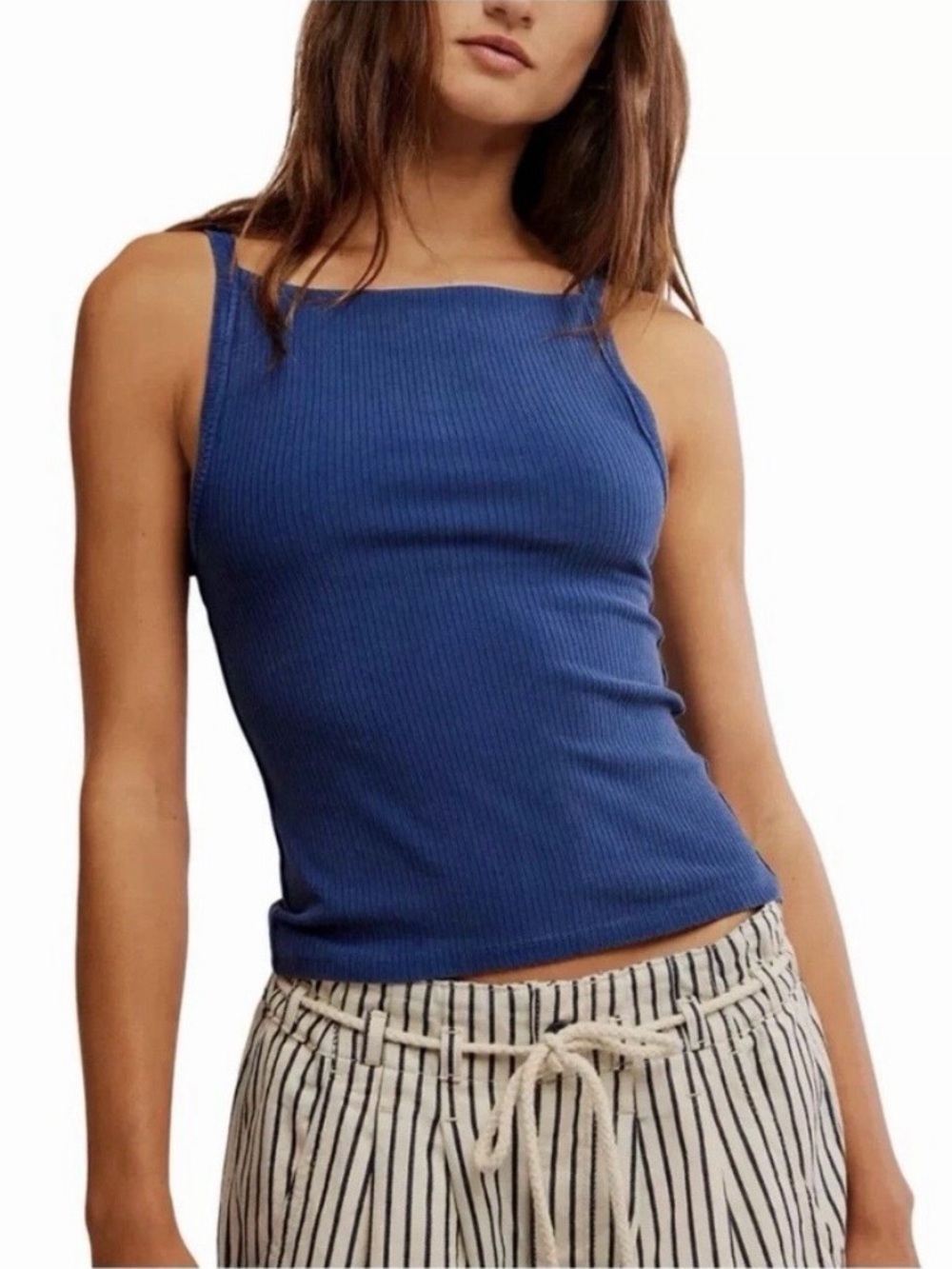 We The Free Ribbed Square Neck Tank Top - Blue